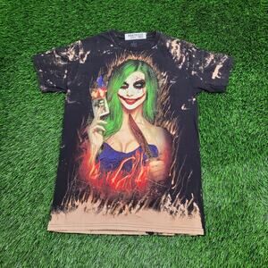 Harley-Quinn Joker Bleached Shirt Womens Small 17x27 Black Crazy